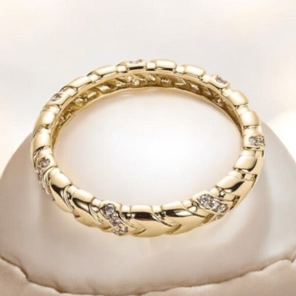 Chevron Style Gold CZ Stacking Ring - Picture 1 of 10